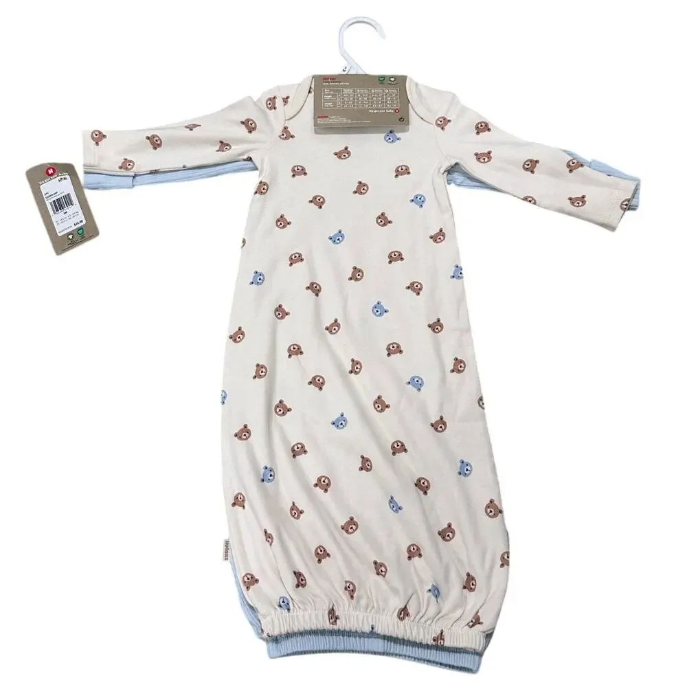NWT Huggies Babywear 2 Pack Organic Cotton Ribbed Sleeper Gowns 3M Woodland